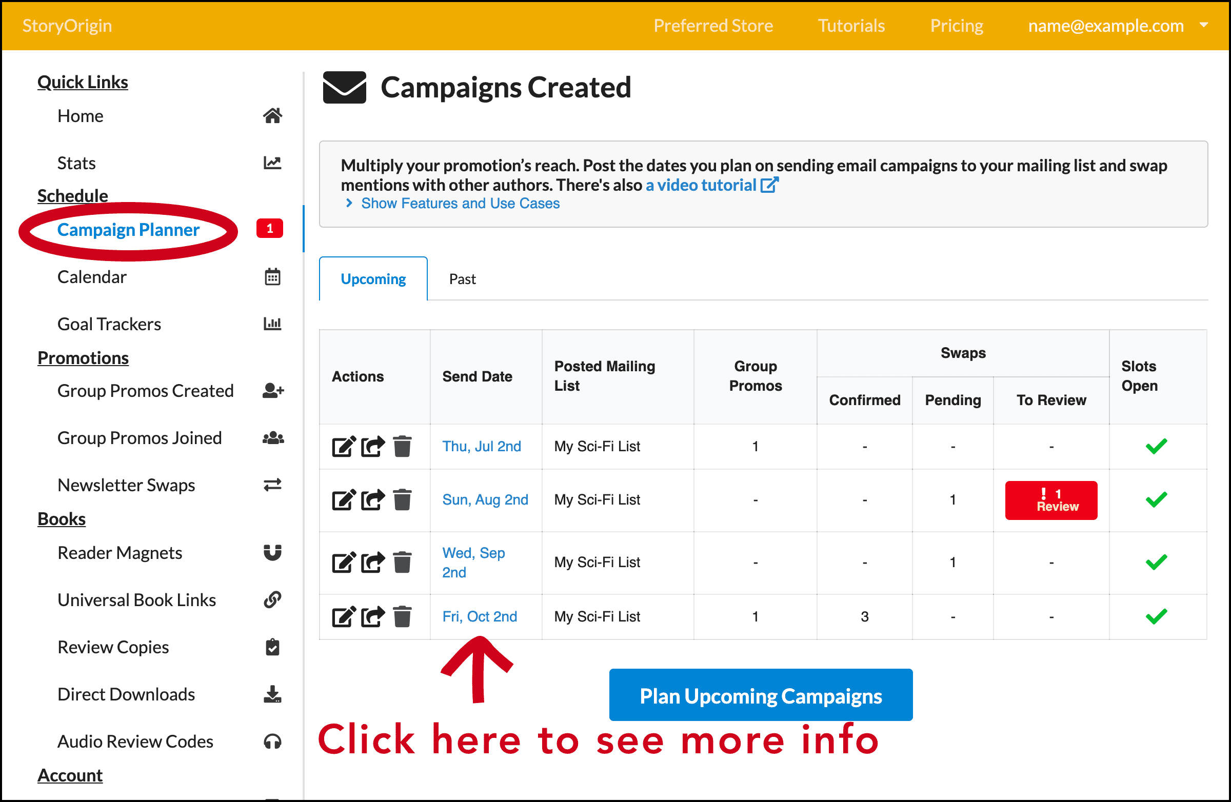 screenshot showing your planned newsletter dates