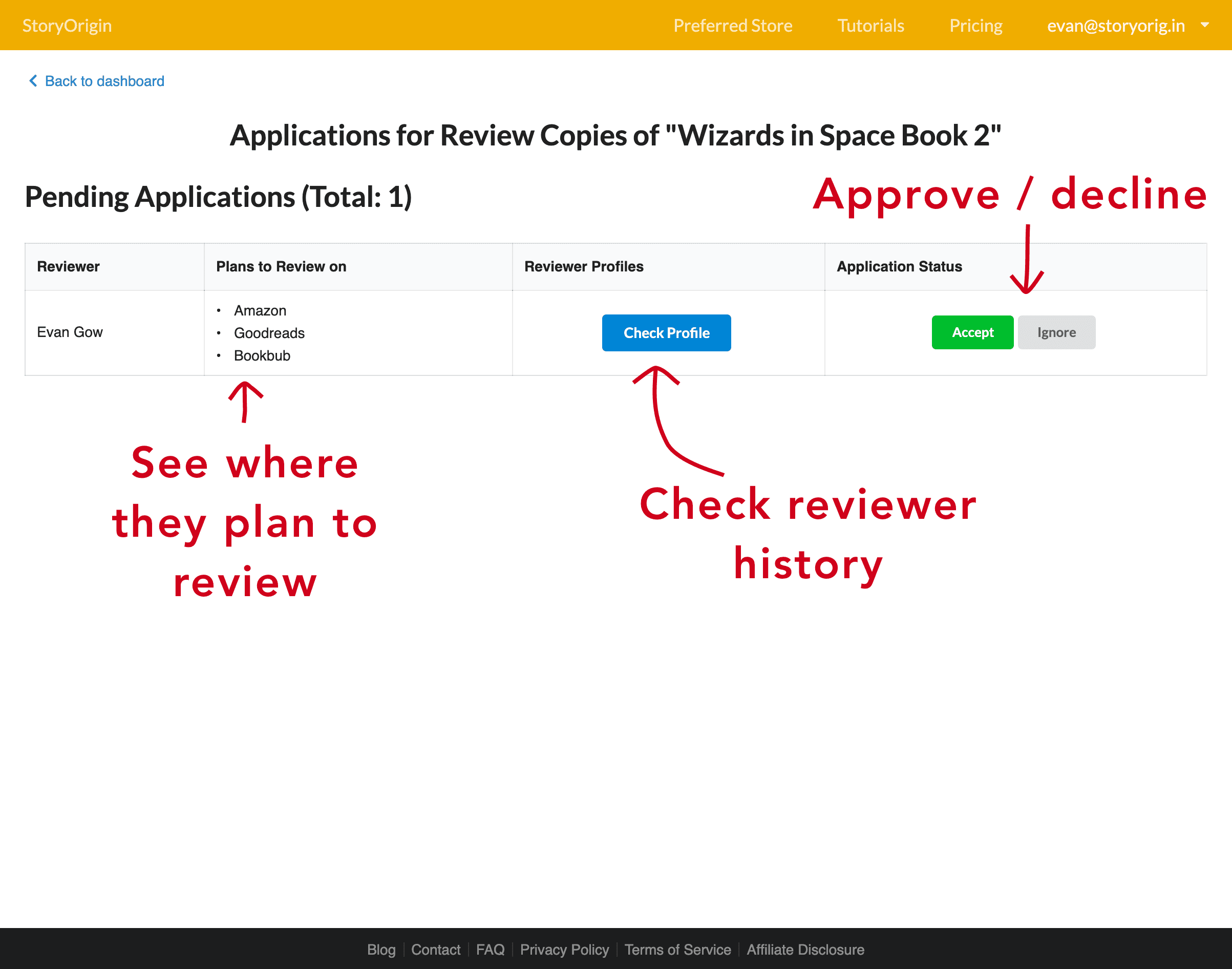 review copy application pending example
