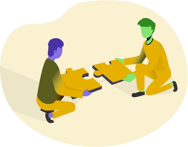 Authors connecting puzzle pieces